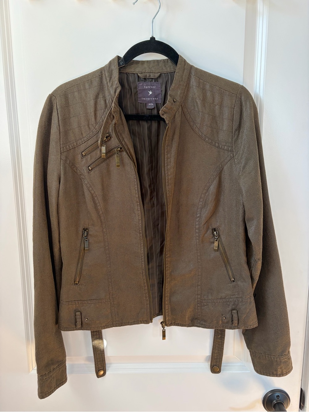 Forever 21 Dark Olive Zip-Front Moto Jacket